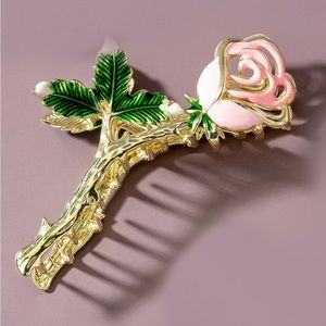 4 inch metal enamel Pink Rose Hair Claw Clip
